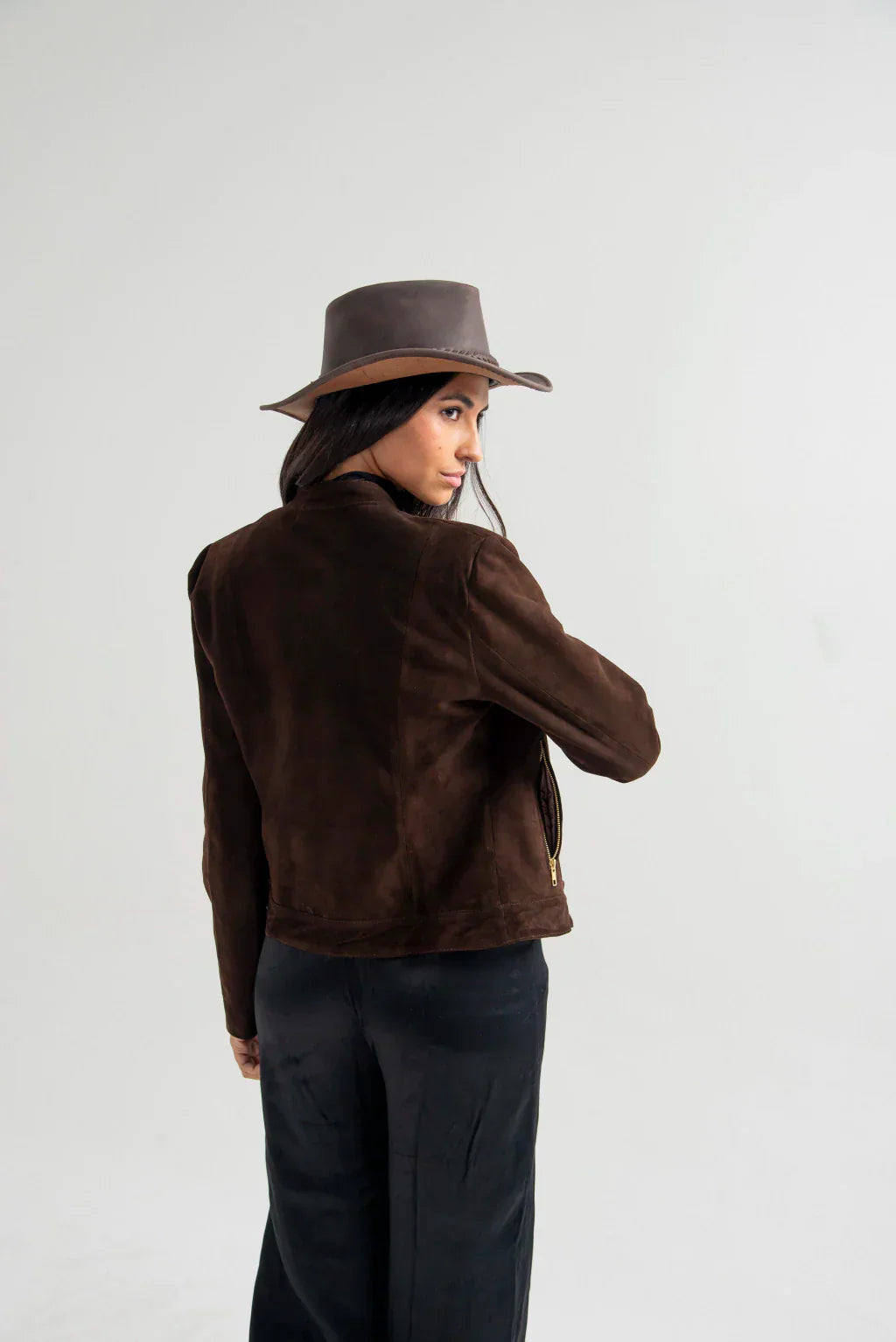 Dark Brown Women's Suede Leather Jacket
