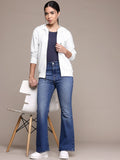 Women Drop Shoulder Sleeves Hooded White Zipper — Trendy Casual Hoodie Jacket in Pakistan