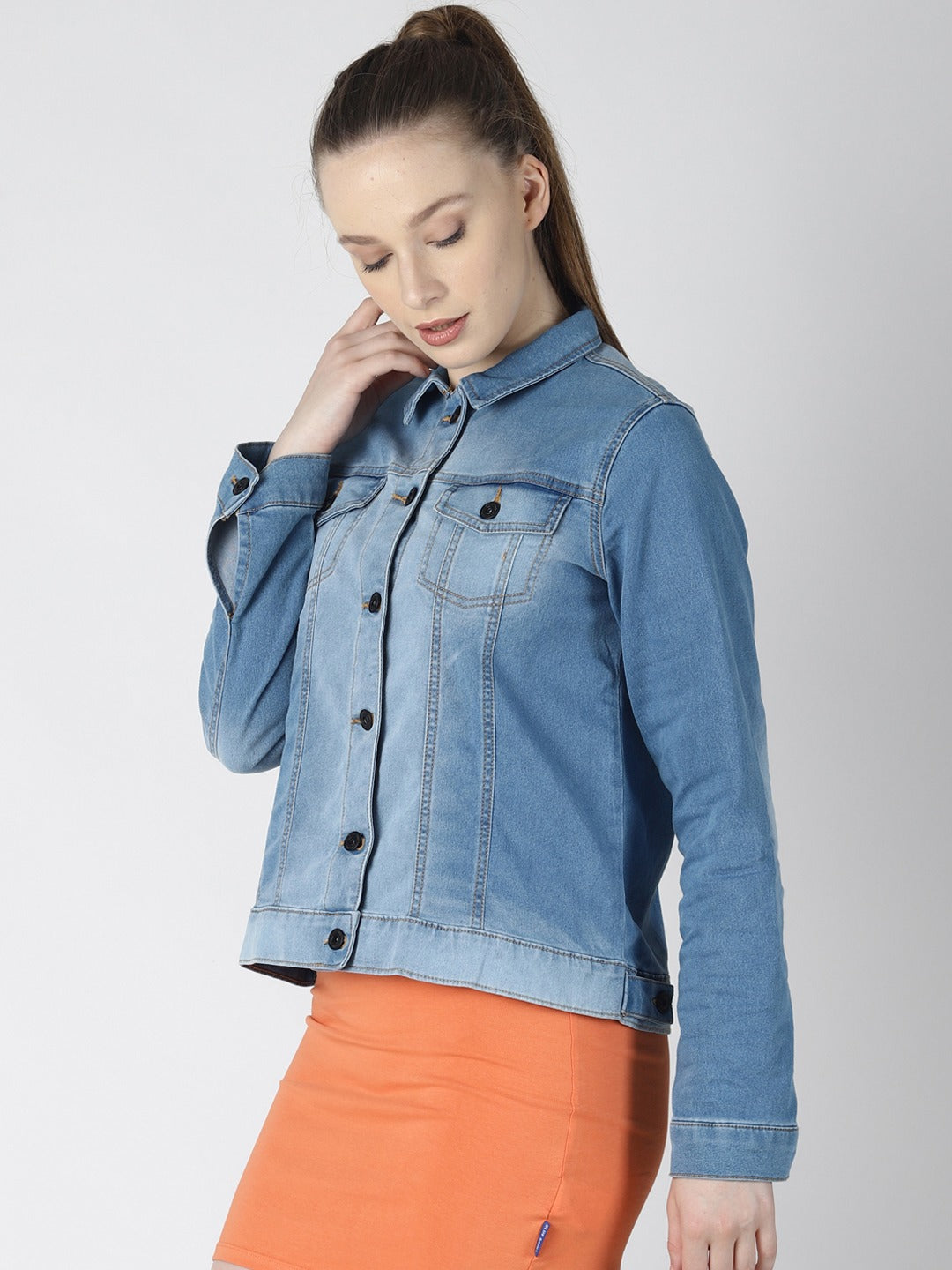 Harchiz Women’s Blue Solid Jacket – Elegant Everyday Denim Charm