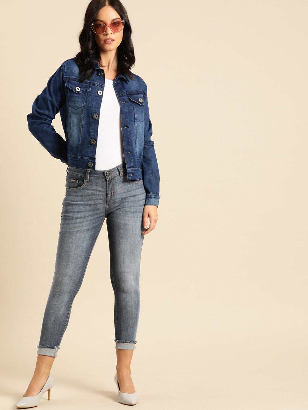 Harchiz Women’s Dark Blue Washed Jacket – Effortless Denim Style with Modern Edge