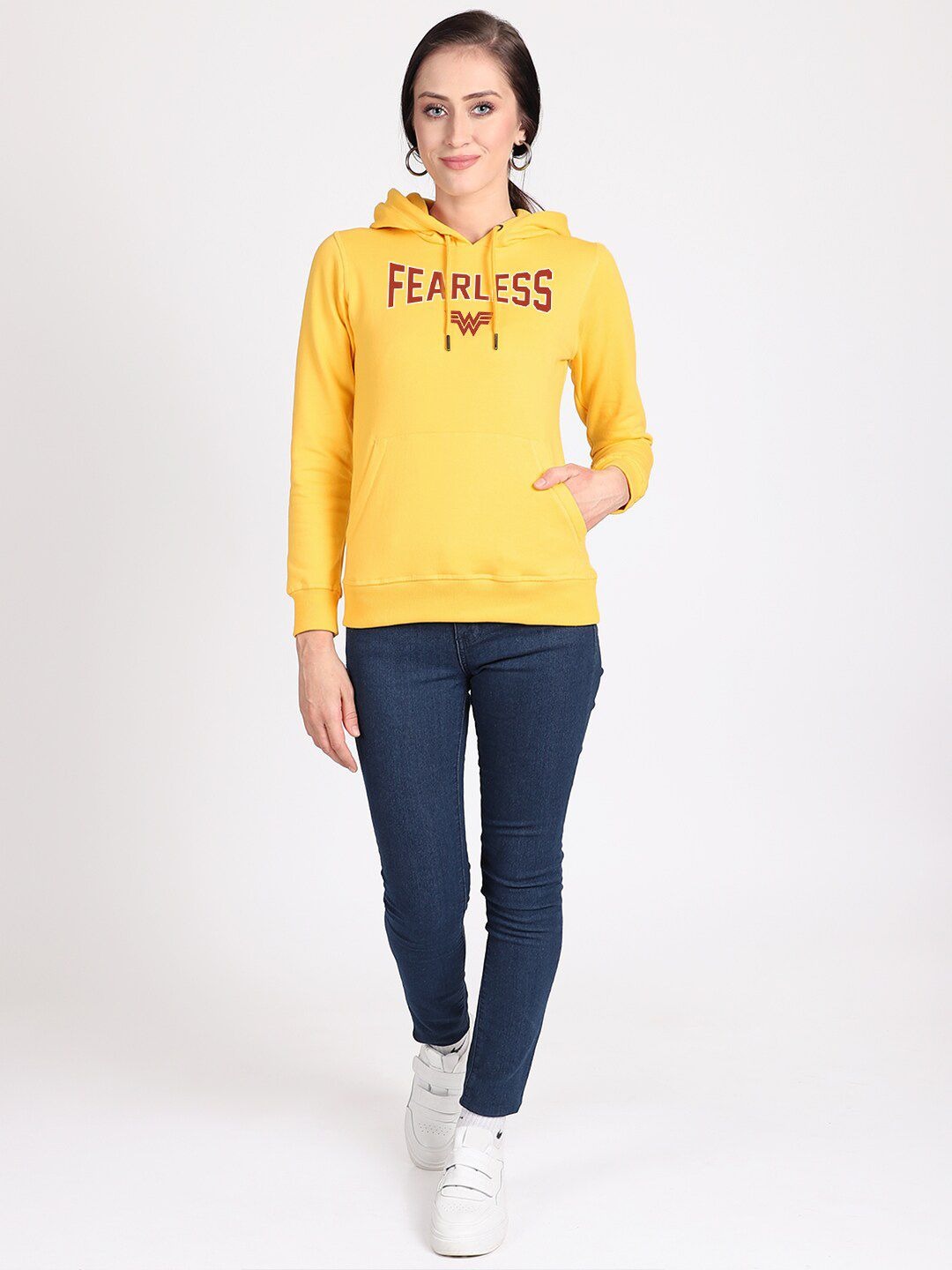 Wonder Woman Printed Hooded Pullover Yellow Hoodie for Women – Stylish Cotton Sweatshirt Online in Pakistan | HARCHIZ
