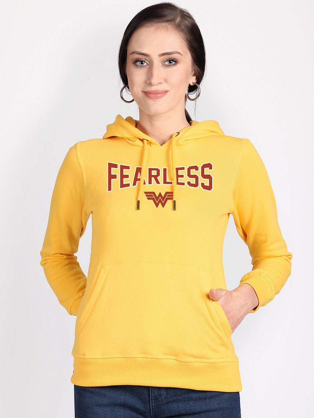 Wonder Woman Printed Hooded Pullover Yellow Hoodie for Women – Stylish Cotton Sweatshirt Online in Pakistan | HARCHIZ