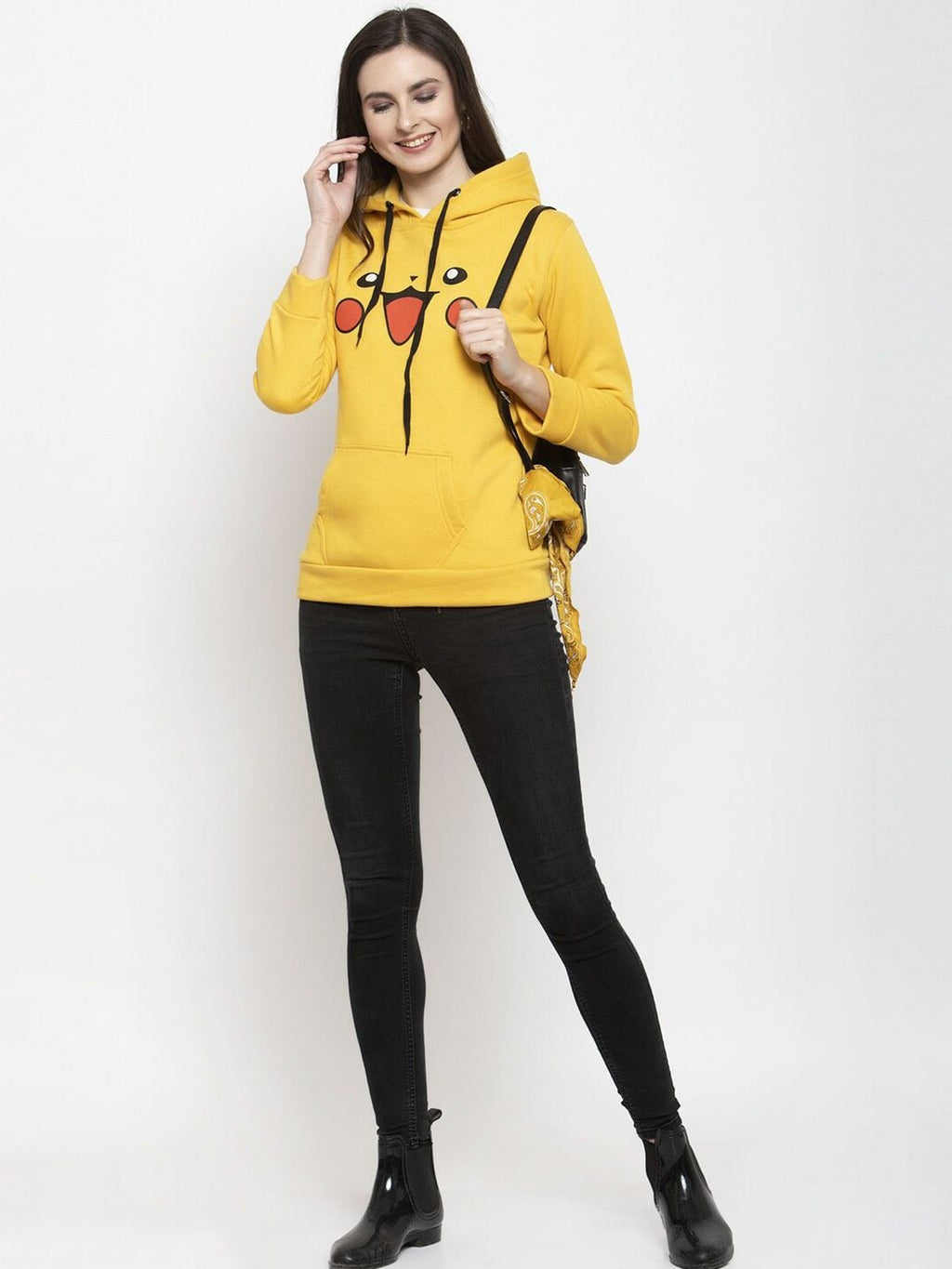 Women Printed Hooded Fleece Yellow Hoodie – Stylish Winter Wear in Pakistan | HARCHIZ