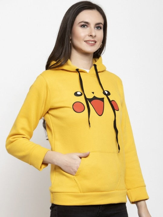 Women Printed Hooded Fleece Yellow Hoodie – Stylish Winter Wear in Pakistan | HARCHIZ