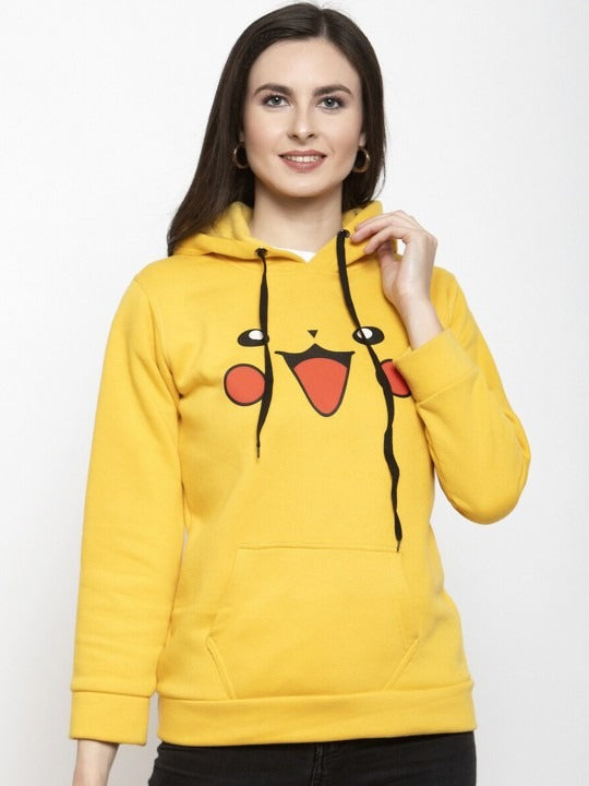 Women Printed Hooded Fleece Yellow Hoodie – Stylish Winter Wear in Pakistan | HARCHIZ
