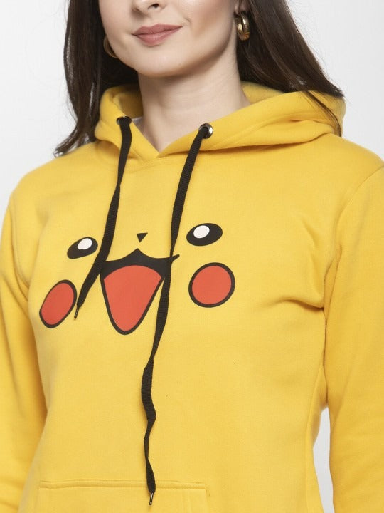 Women Printed Hooded Fleece Yellow Hoodie – Stylish Winter Wear in Pakistan | HARCHIZ