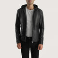 Matte Black Hooded Genuine Leather Jacket