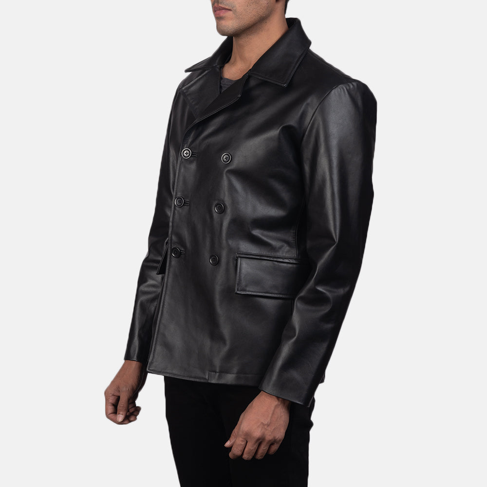 Black Leather Blazer Naval Peacoat