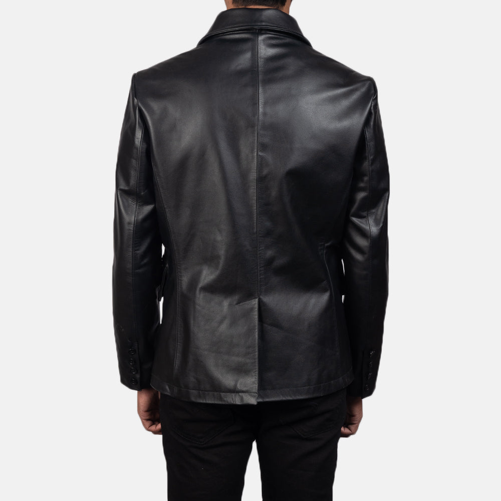 Black Leather Blazer Naval Peacoat