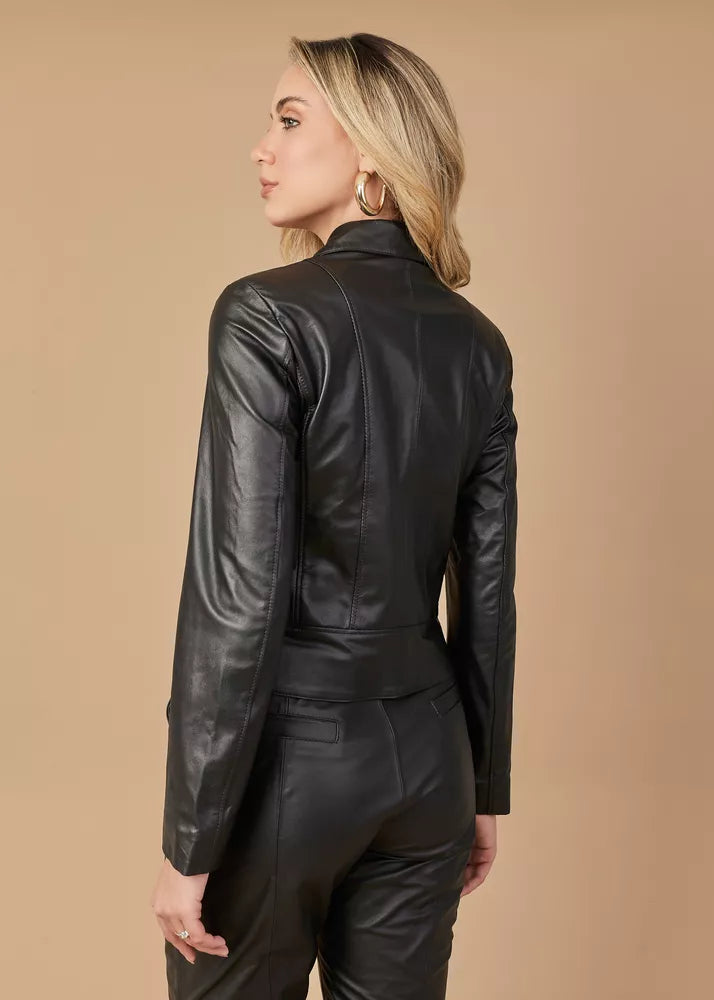 Black Women's Genuine Leather Jacket