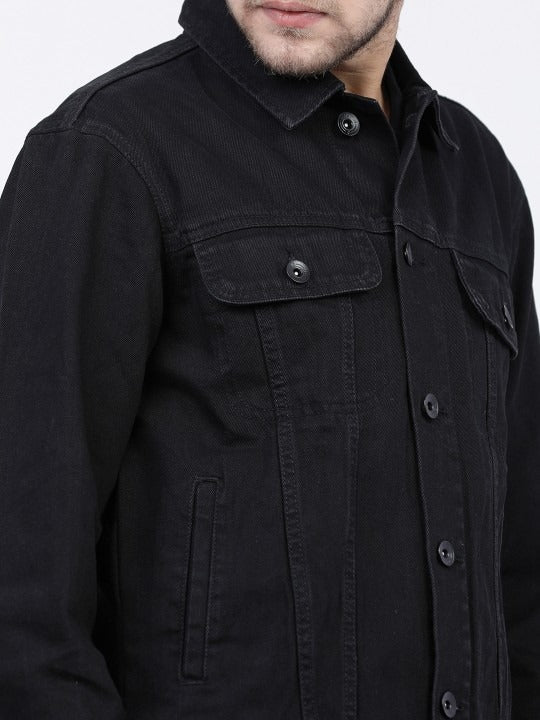 Men’s Black Solid Denim Jacket – Timeless Street Style by HARCHIZ Pakistan