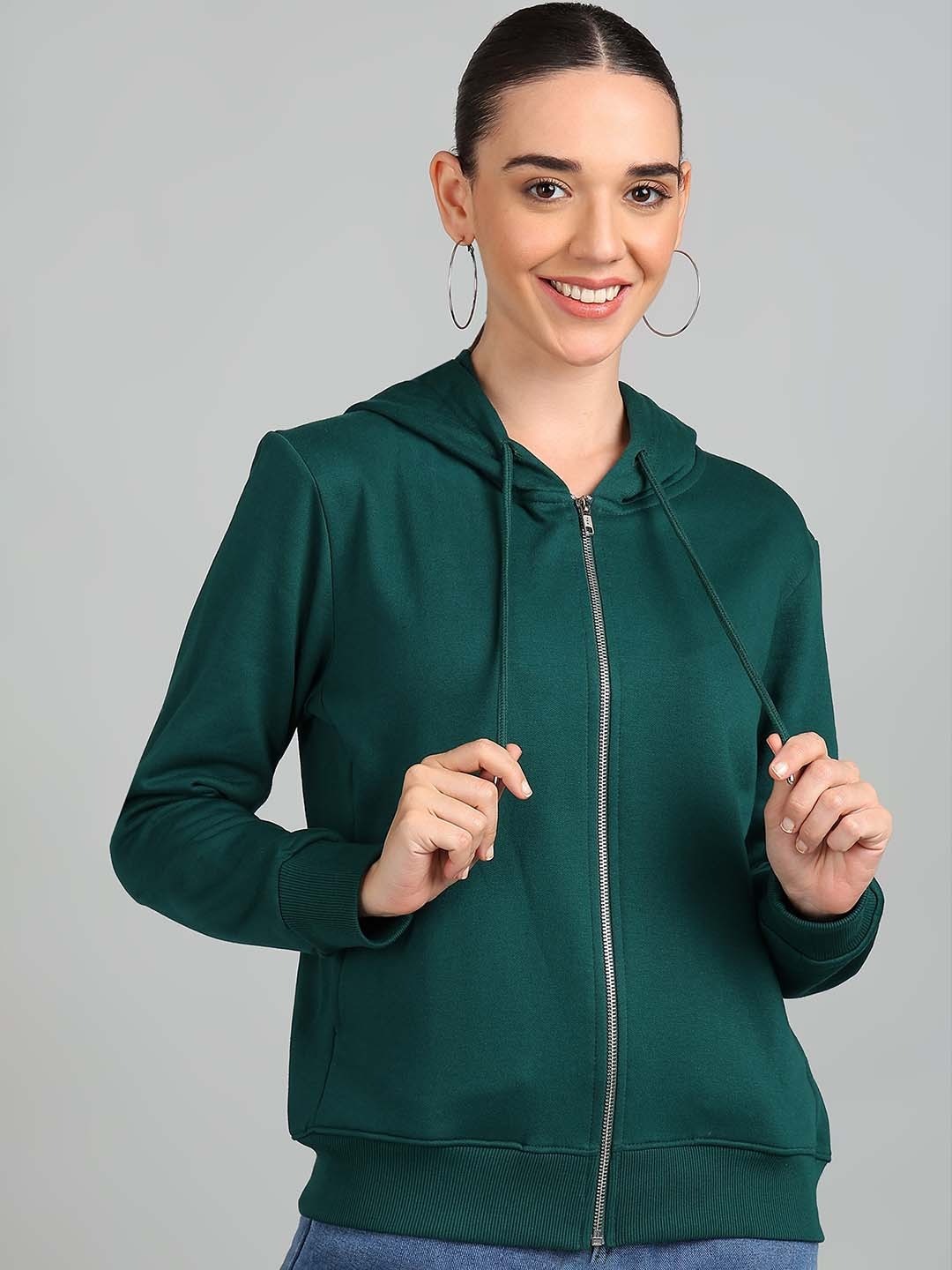 Women Solid Hooded Front-Open Cotton Olive Green Zipper Hoodie – Casual & Stylish Outerwear for Pakistan | HARCHIZ