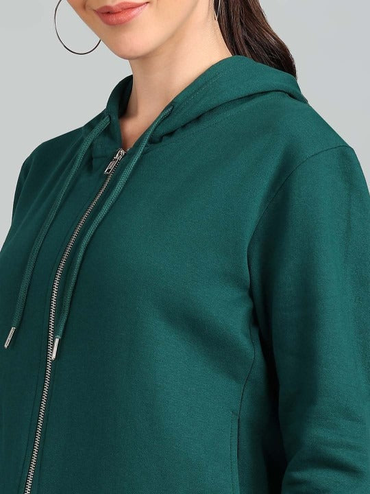 Women Solid Hooded Front-Open Cotton Olive Green Zipper Hoodie – Casual & Stylish Outerwear for Pakistan | HARCHIZ