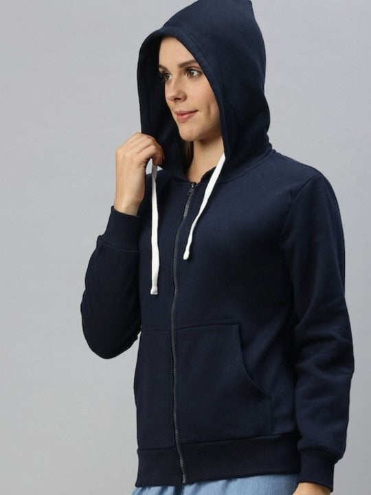 Women Navy Blue Hooded Zipper – Stylish Cotton Hoodie for Everyday Comfort in Pakistan | HARCHIZ