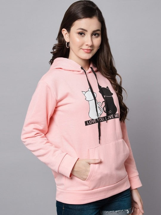 Women Typography Printed Oversized Fit Longline Baby Pink Hoodie – Stylish Winter Hoodie for Girls in Pakistan | HARCHIZ