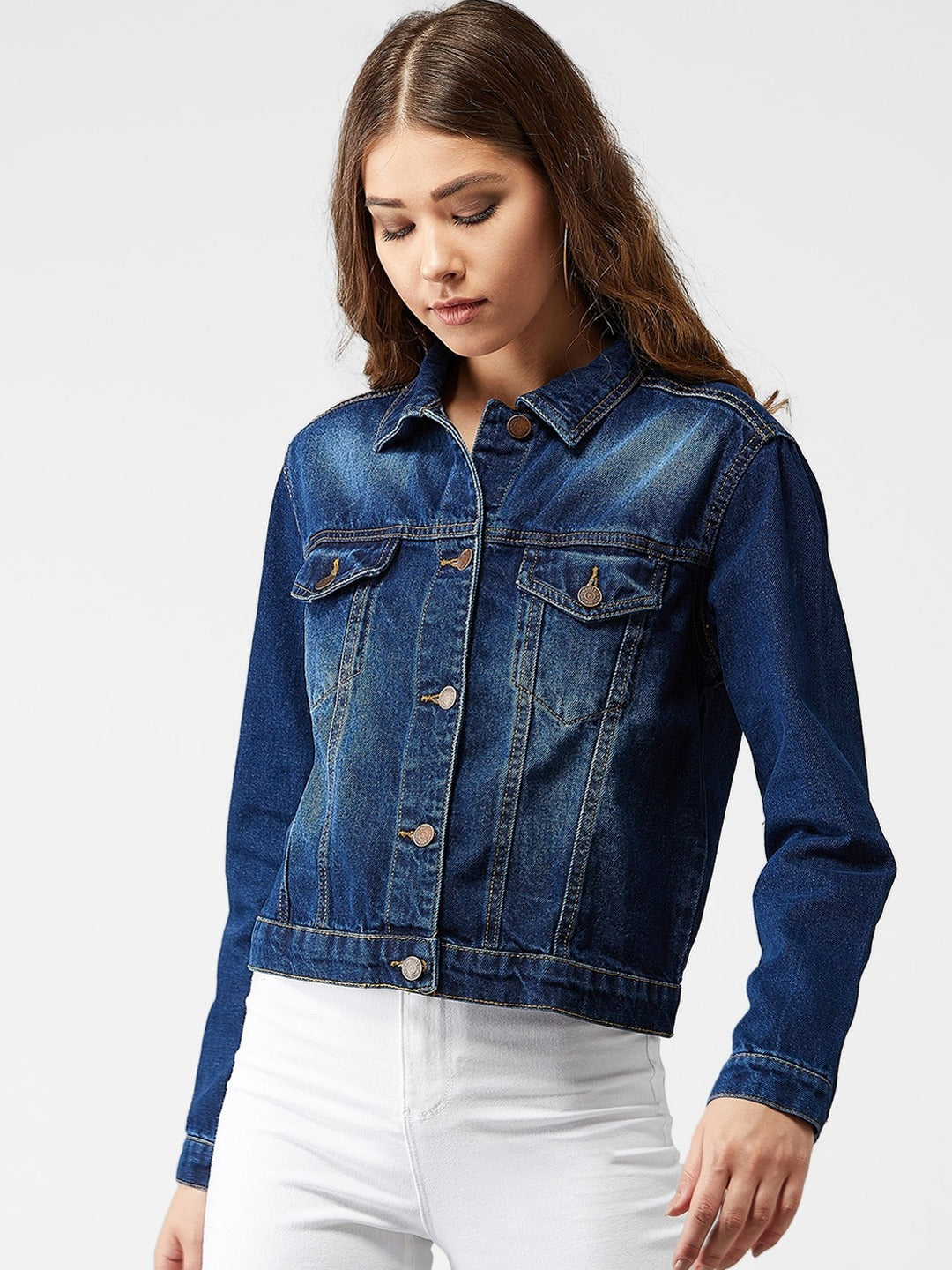 Harchiz Women Blue Solid Jacket – Classic Denim Look with Modern Edge