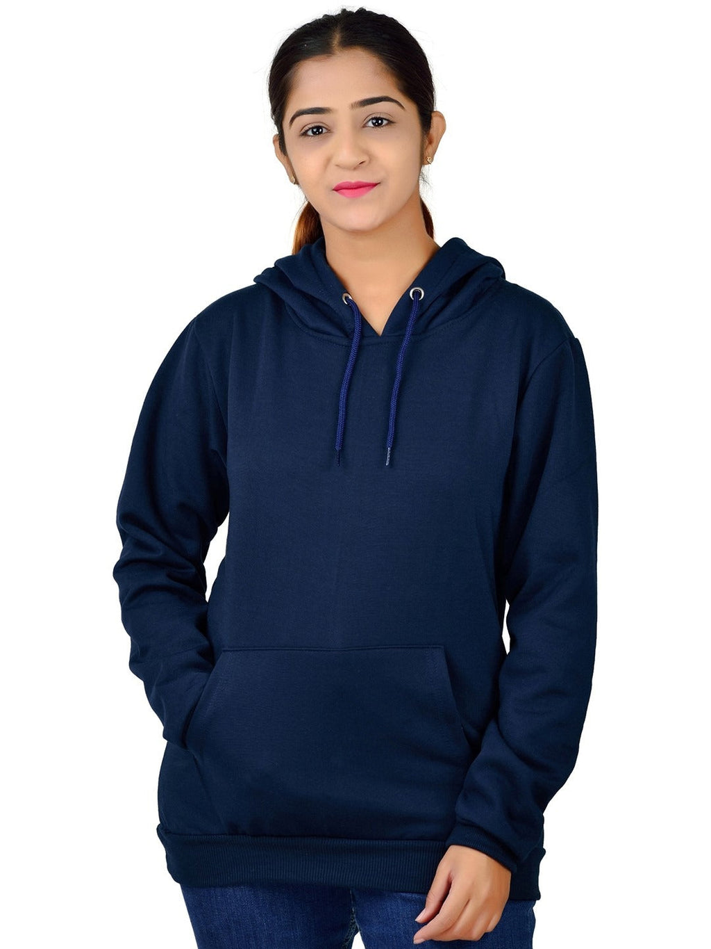 Women Printed Oversized Fit Longline Navy Blue Hoodie – Stylish & Comfortable Winter Wear in Pakistan | HARCHIZ