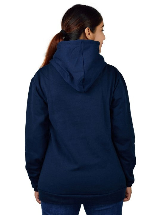 Women Printed Oversized Fit Longline Navy Blue Hoodie – Stylish & Comfortable Winter Wear in Pakistan | HARCHIZ