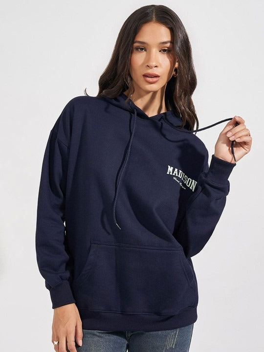 Women Typography Printed Oversized Fit Longline Hoodie – Trendy Streetwear Style in Pakistan | HARCHIZ