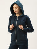 Women Long Sleeves Hooded Navy Blue Zipper Jacket – Stylish Casual Outerwear for Pakistan | HARCHIZ