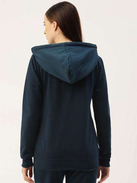 Women Long Sleeves Hooded Navy Blue Zipper Jacket – Stylish Casual Outerwear for Pakistan | HARCHIZ