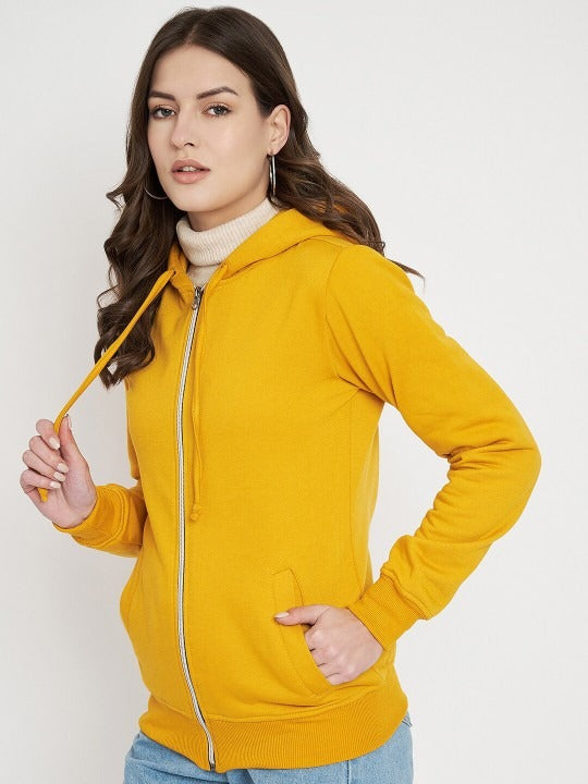 Hooded Fleece Front-Open Yellow Zipper for Women – Cozy Winter Hoodie in Pakistan | HARCHIZ