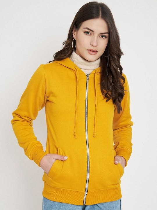 Hooded Fleece Front-Open Yellow Zipper for Women – Cozy Winter Hoodie in Pakistan | HARCHIZ