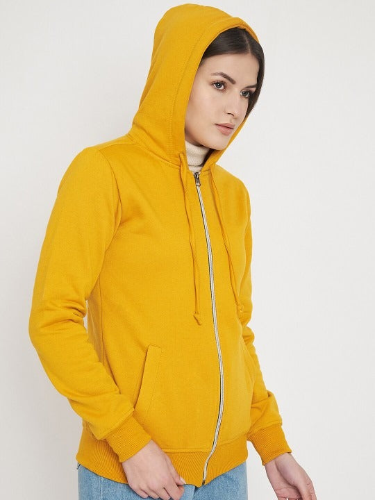 Hooded Fleece Front-Open Yellow Zipper for Women – Cozy Winter Hoodie in Pakistan | HARCHIZ