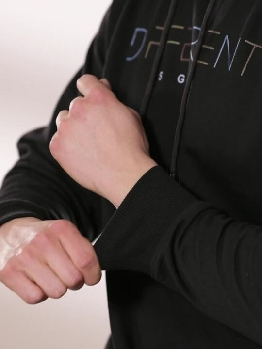 Men Black Typography Printed Hooded Pullover Sweatshirt – Stylish Cotton Hoodie for Men in Pakistan | HARCHIZ