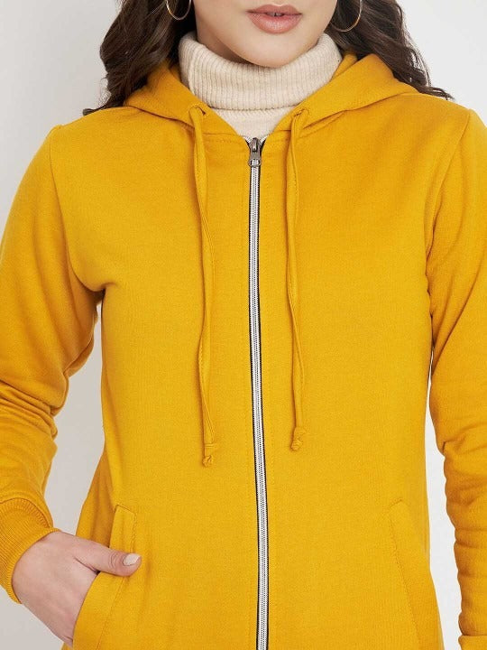 Hooded Fleece Front-Open Yellow Zipper for Women – Cozy Winter Hoodie in Pakistan | HARCHIZ