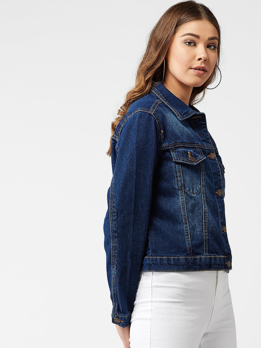 Harchiz Women Blue Solid Jacket – Classic Denim Look with Modern Edge