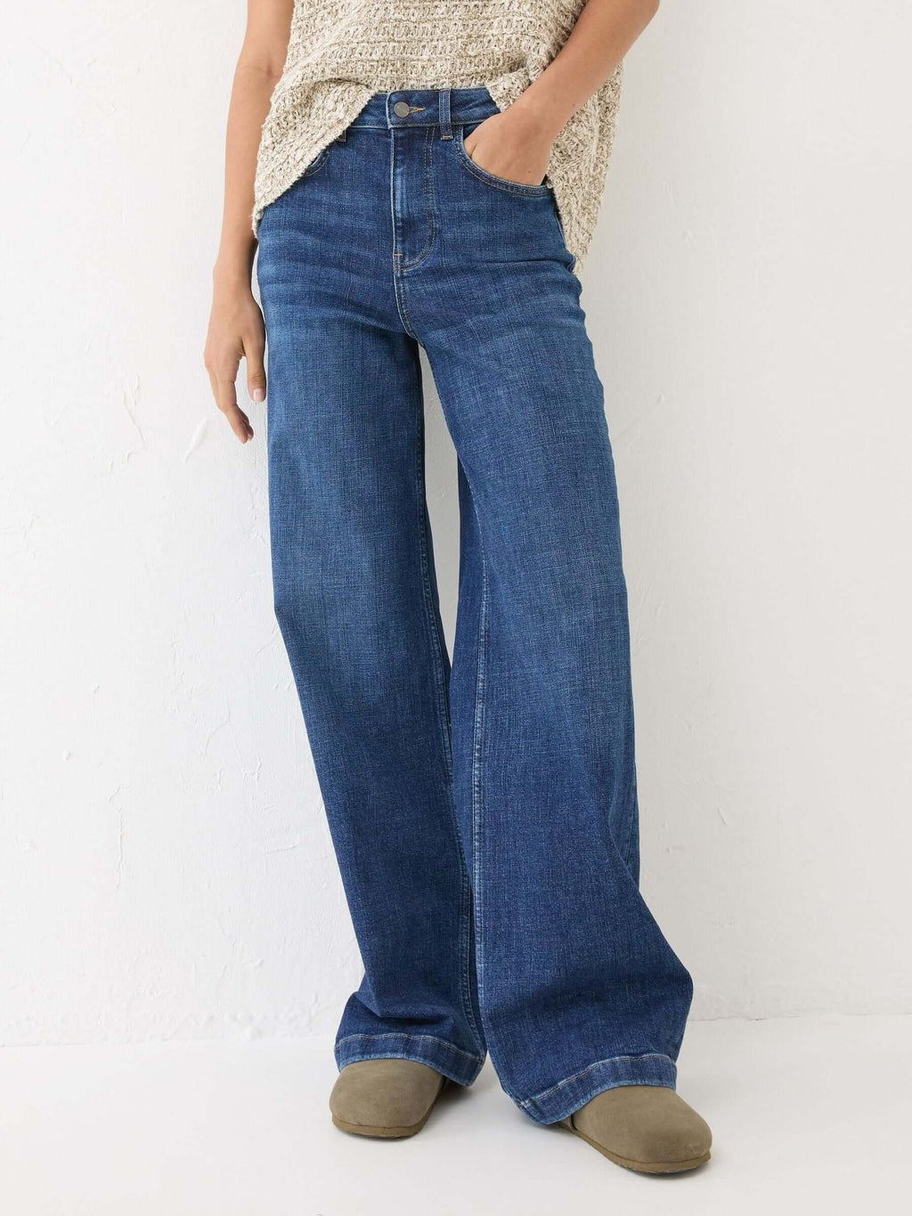 Women Fat Face Welling Blue Wide Leg Jeans – Trendy High Waist Denim for Pakistan | HARCHIZ