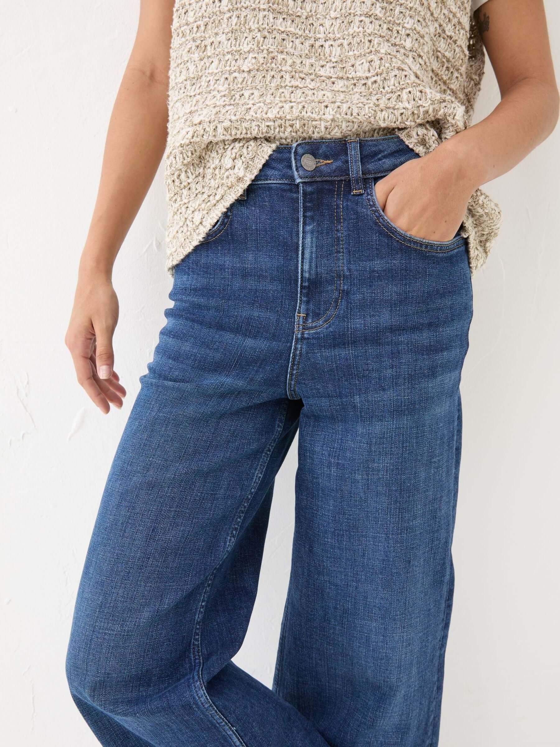 Women Fat Face Welling Blue Wide Leg Jeans – Trendy High Waist Denim for Pakistan | HARCHIZ