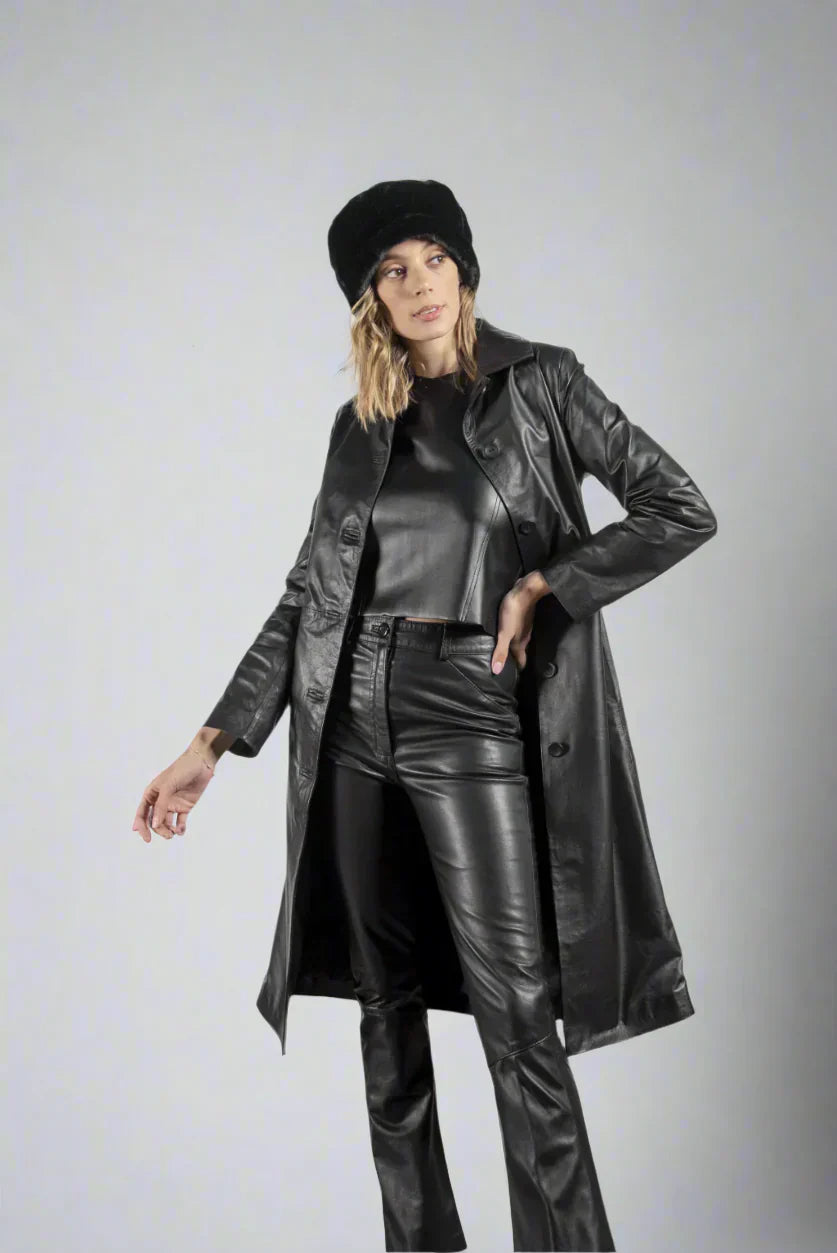 Ace Black Leather Coat For Women
