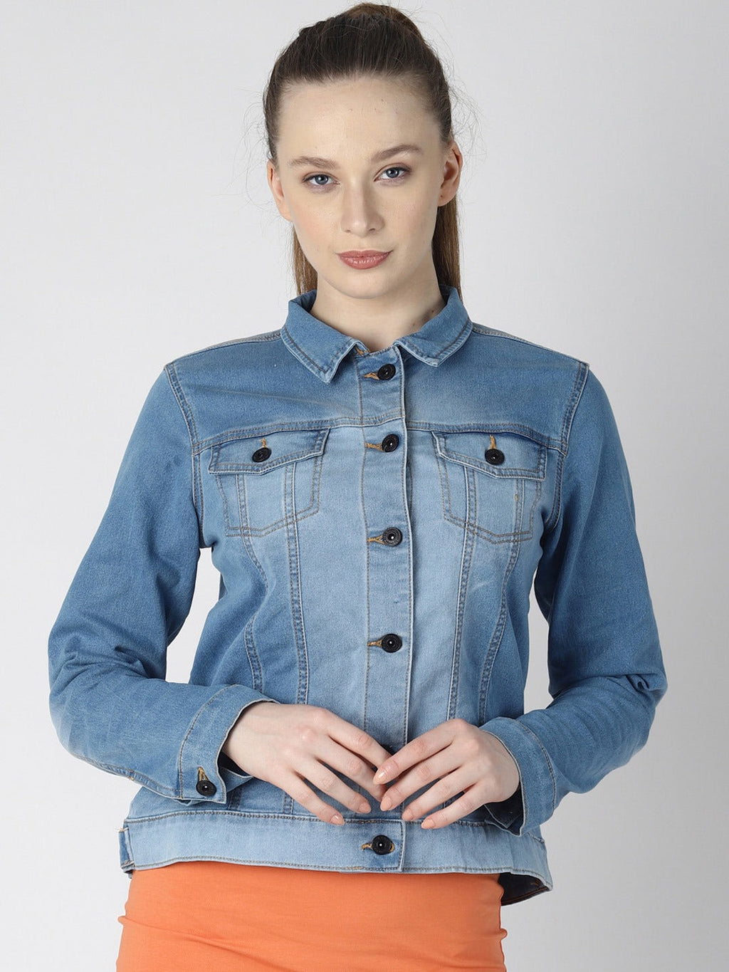 Harchiz Women’s Blue Solid Jacket – Elegant Everyday Denim Charm