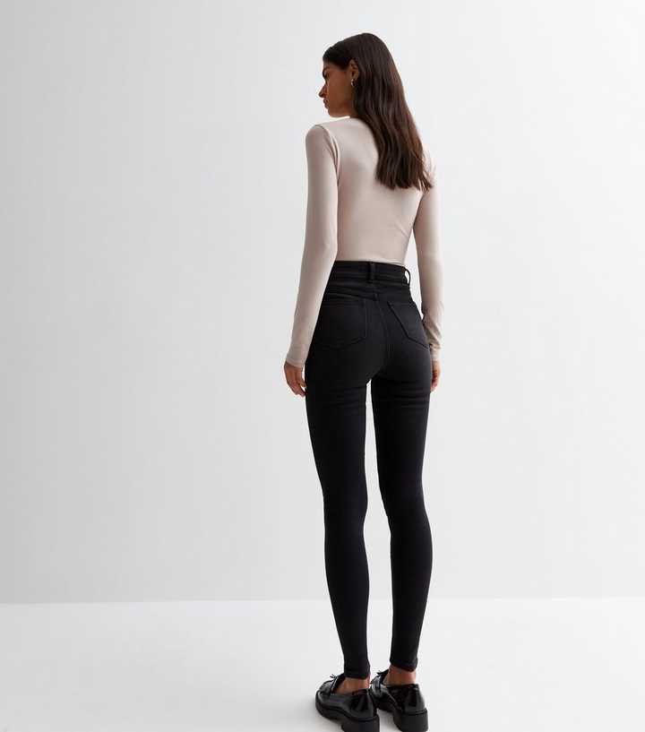 Black High Waist Ripped Knee Skinny Jeans - HARCHIZ - Jeans - 