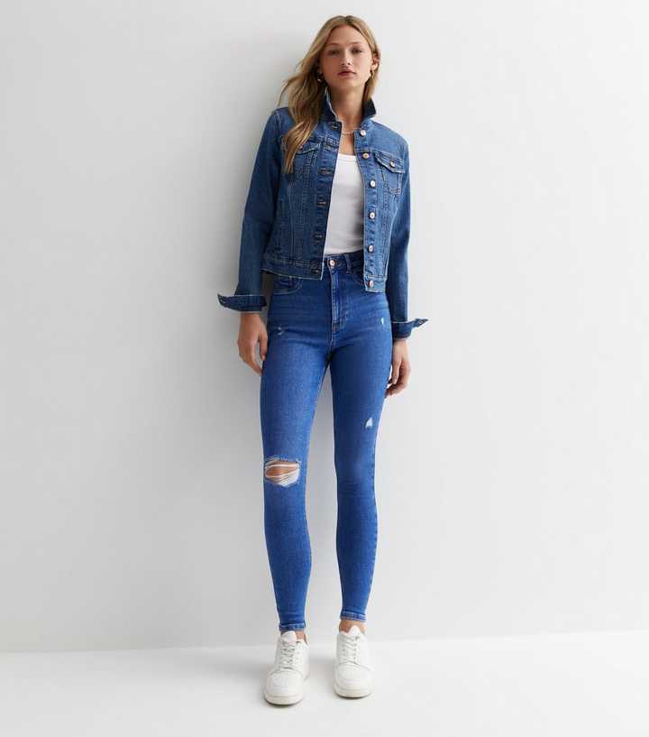 Bright Blue High Waist Ripped Knee Super Skinny Jeans - HARCHIZ - Jeans - 