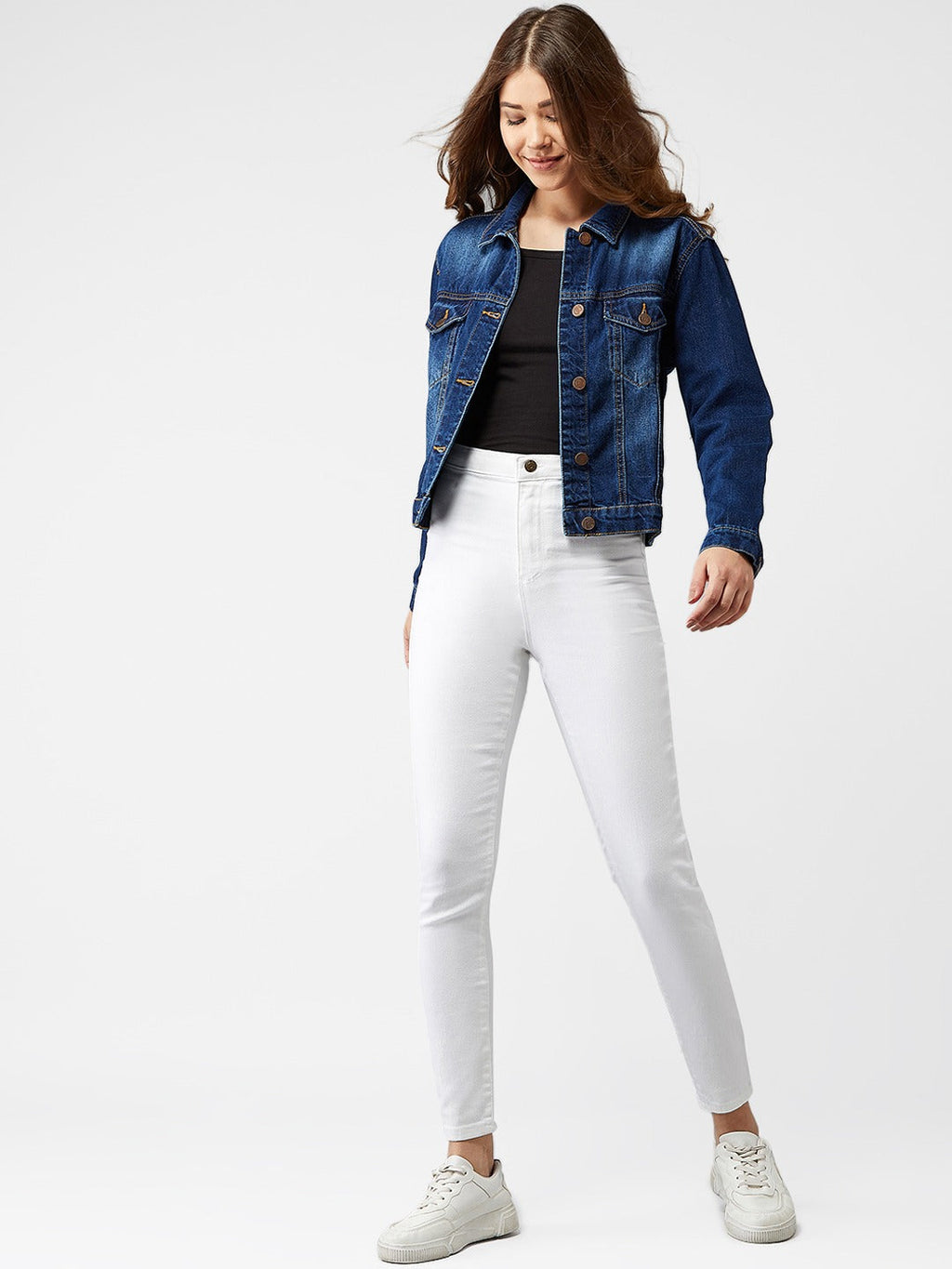 Harchiz Women Blue Solid Jacket – Classic Denim Look with Modern Edge